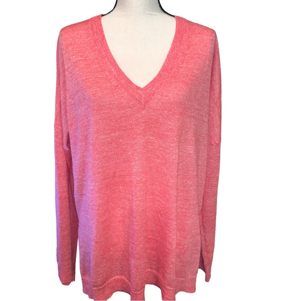 J. Crew linen wool large tangerine sweater v-neck drop shoulder lightweight